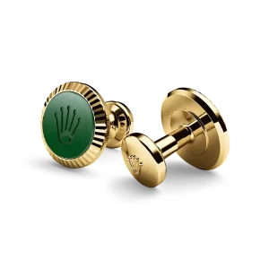 Rolex Manschettenknöpfe „Riffeldesign“ Gelbgold und Keramik A1038